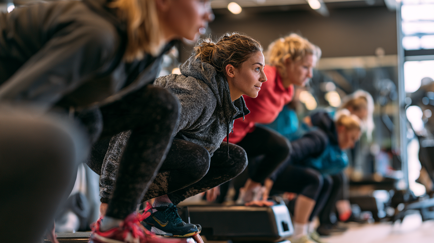 Aula de fitness para público feminino